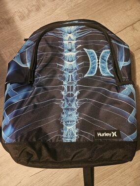 Hurley Black Backpack with Blue Spine Graphic